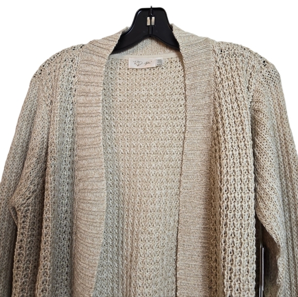 RD Style Womens Open Front Cardigan Delicate Knit Beige Cream Medium New - Picture 2 of 12